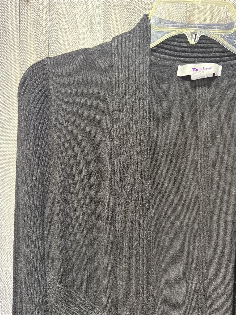 Black Open-Front Ribbed Trim Cardigan - Picture 3 of 5